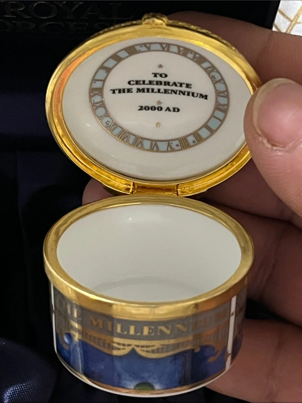 Royal Worcester Blue and Gold Decorative Compact Box
